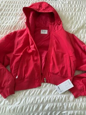 Athleta Cherry Red Hooded Bomber Jacket